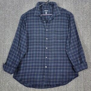 Vintage Cherokee Flannel Shirt Mens XL Blue Plaid 100% Cotton Buttton-Up